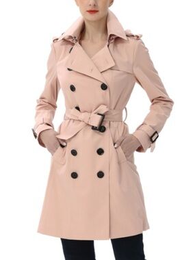 NWT Kimi + Kai Women's "Adley" Classic Hooded Pink Trench Coat Size L